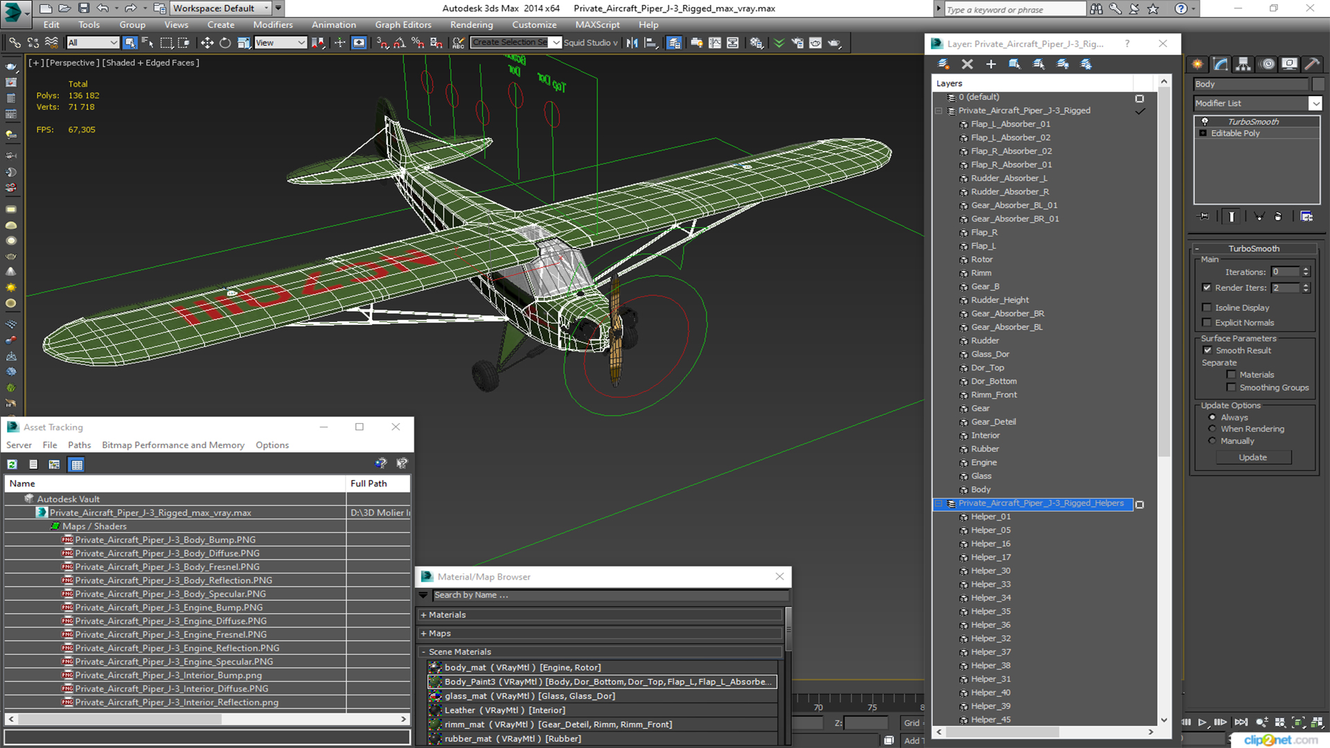 Private Aircraft Piper J-3 Rigged for Cinema 4D 3D