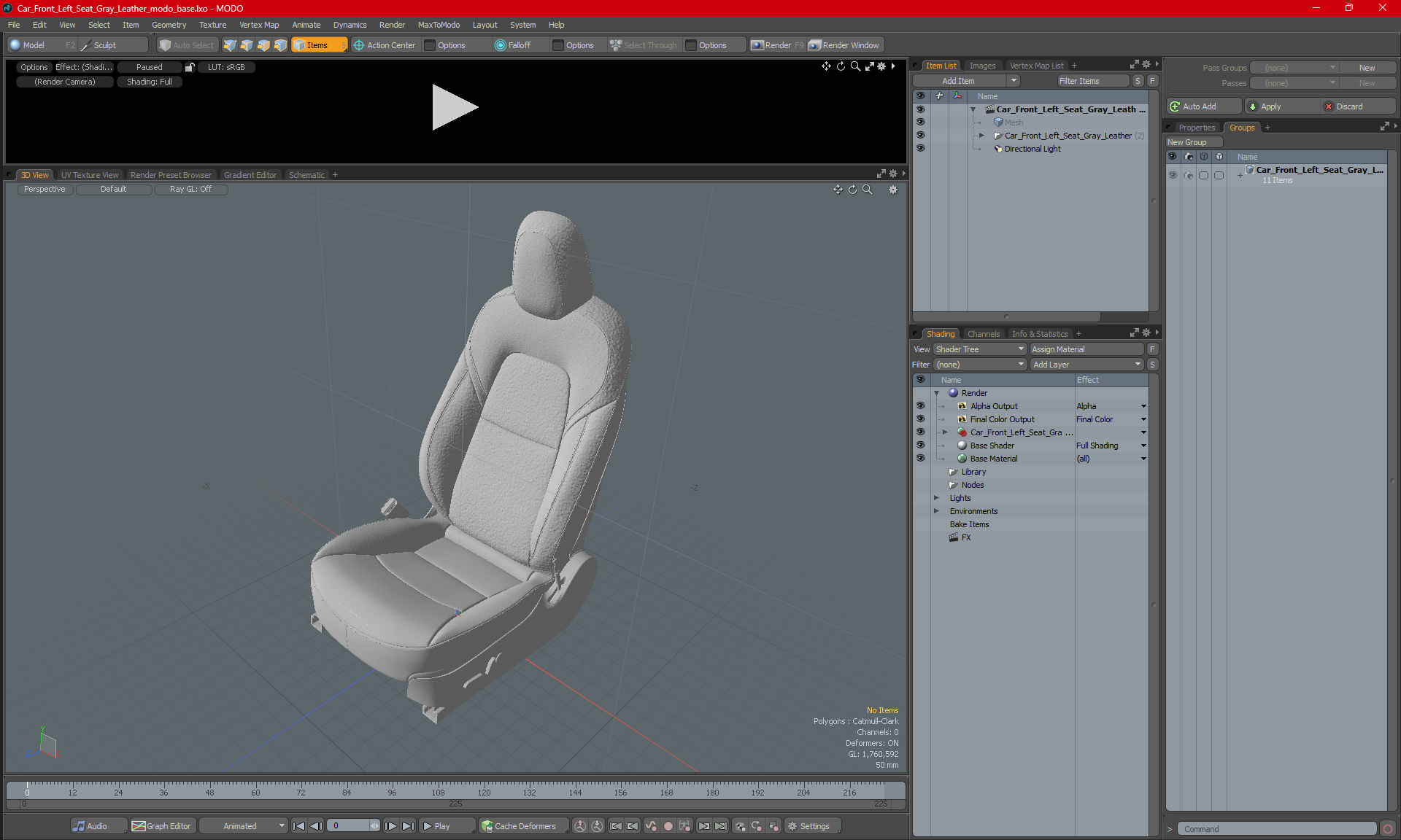 Car Front Left Seat Gray Leather 3D
