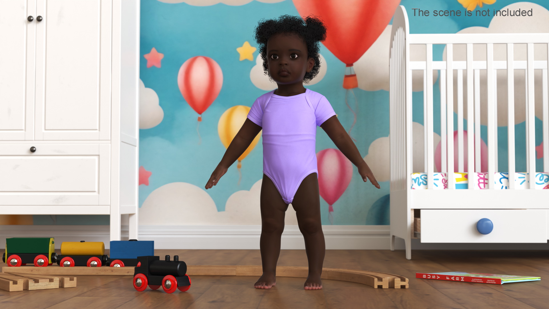 3D Baby Girl Dark Skin Wearing Bodysuit A-Pose model