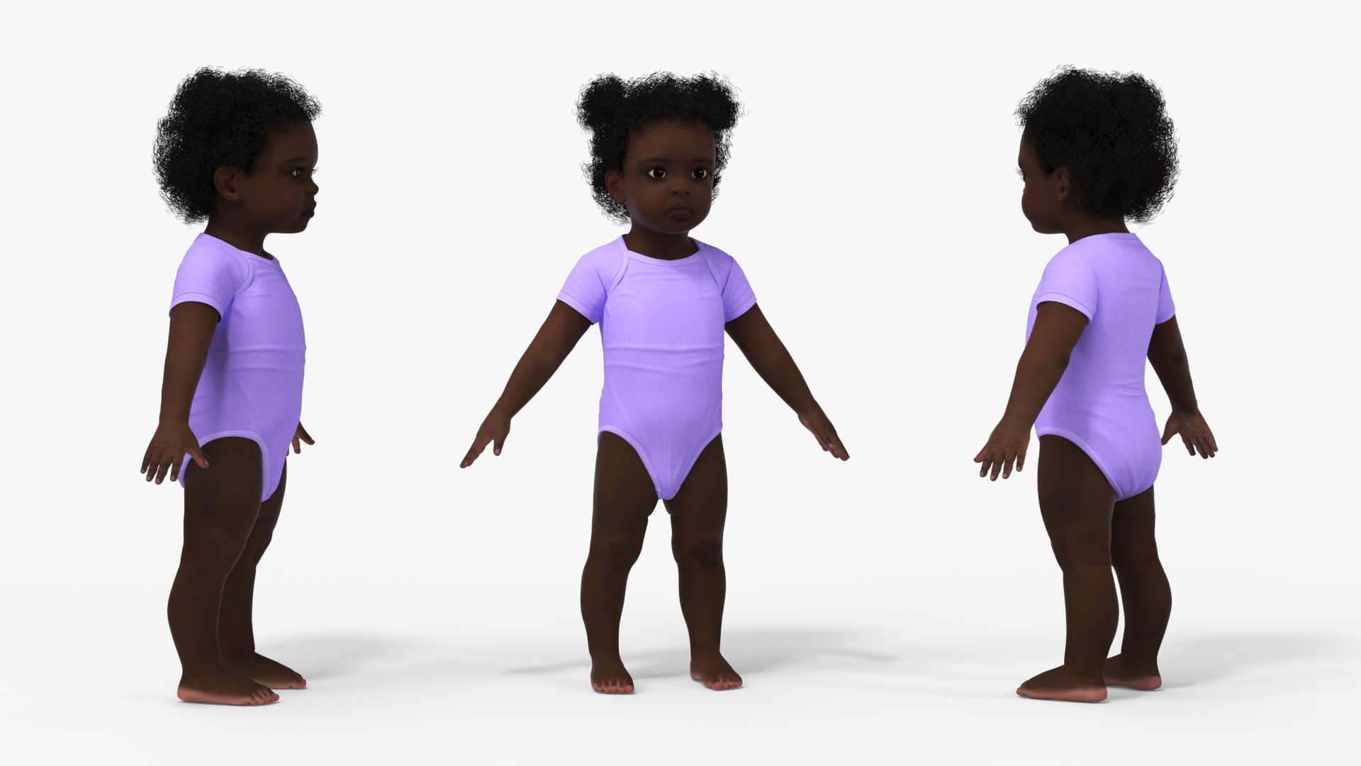 3D Baby Girl Dark Skin Wearing Bodysuit A-Pose model