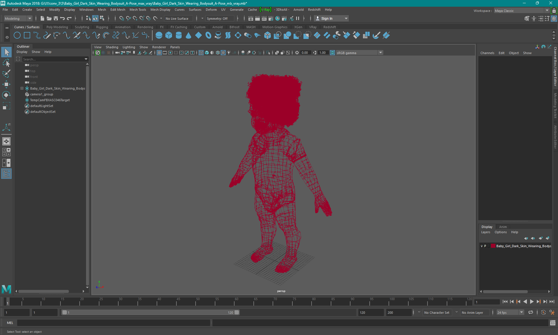 3D Baby Girl Dark Skin Wearing Bodysuit A-Pose model