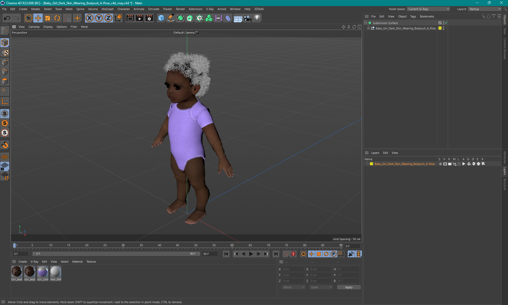 3D Baby Girl Dark Skin Wearing Bodysuit A-Pose model