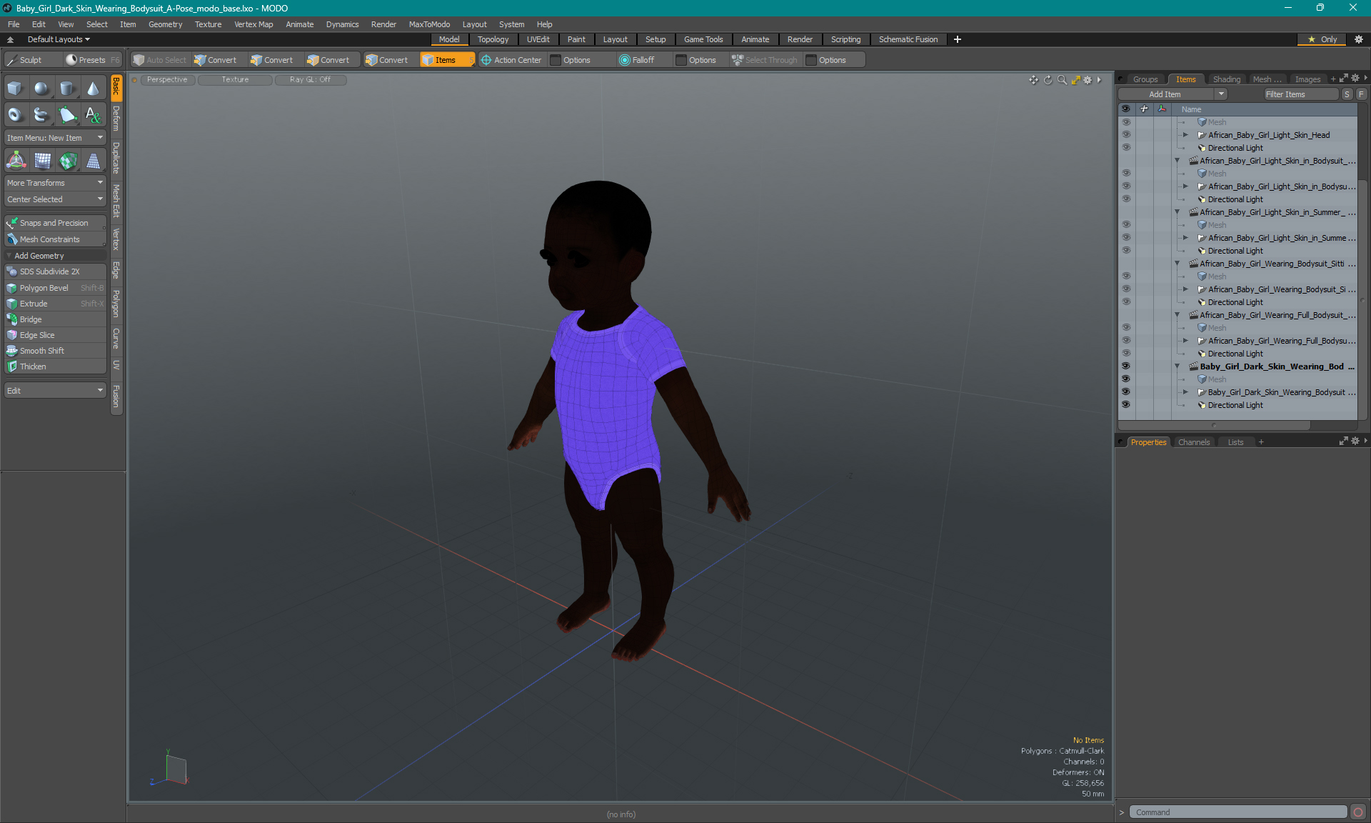 3D Baby Girl Dark Skin Wearing Bodysuit A-Pose model