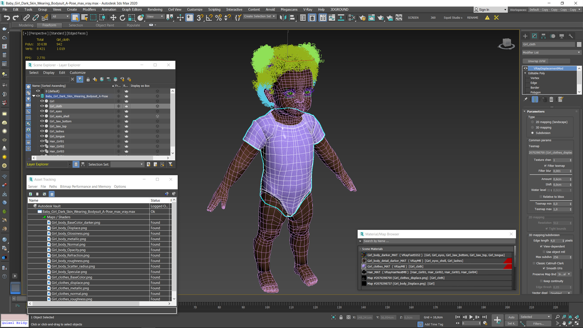 3D Baby Girl Dark Skin Wearing Bodysuit A-Pose model