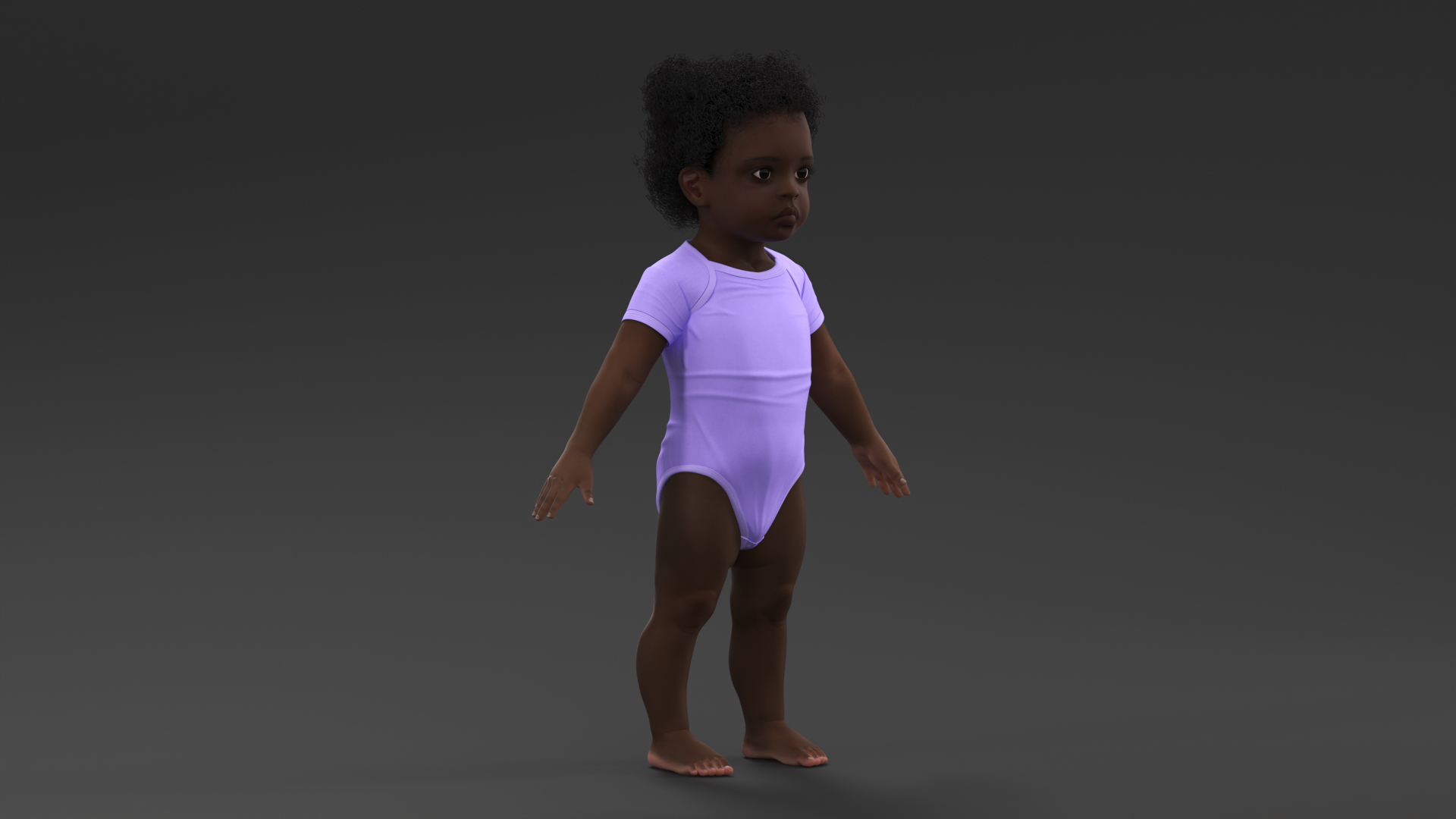 3D Baby Girl Dark Skin Wearing Bodysuit A-Pose model