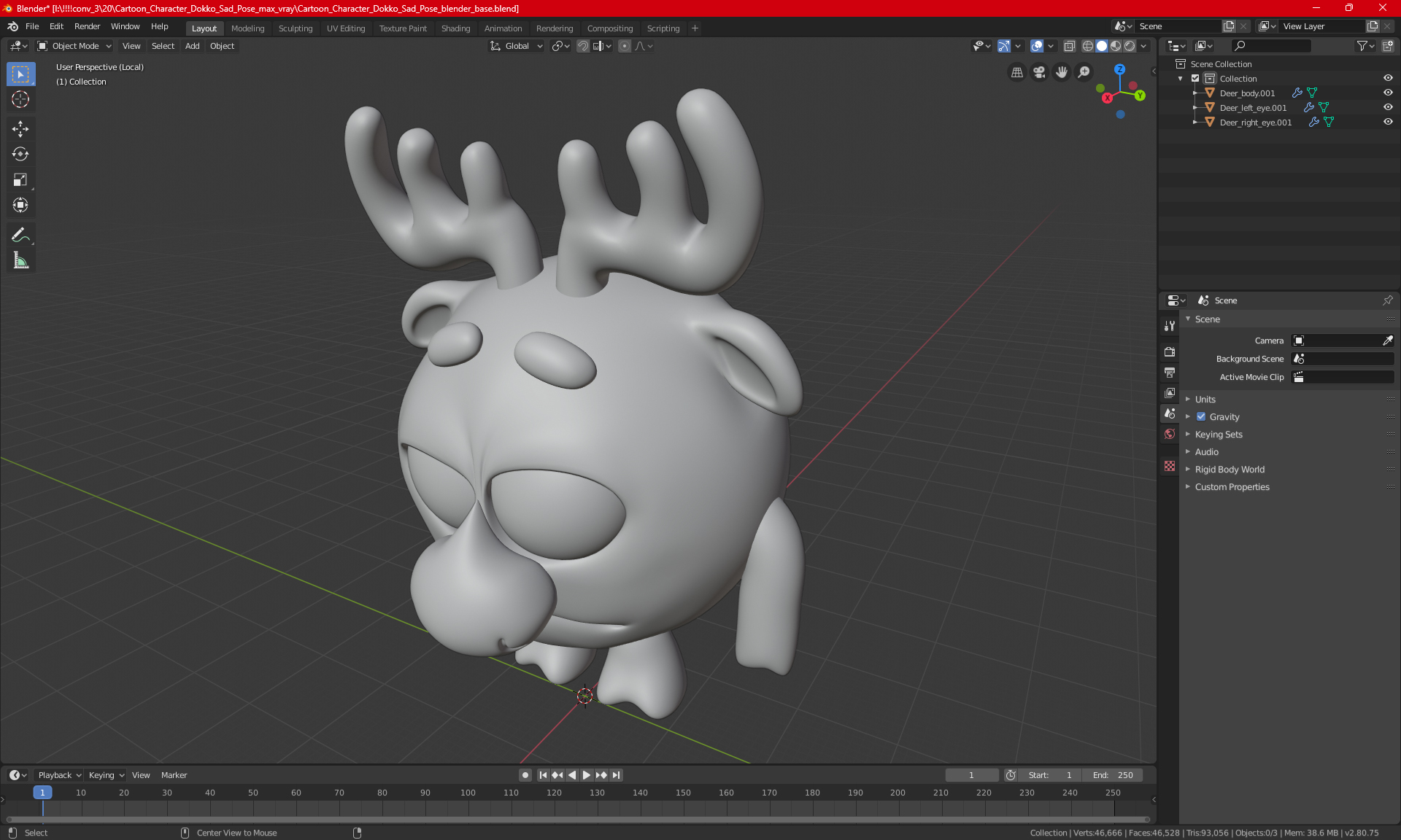 Cartoon Character Dokko Sad Pose 3D