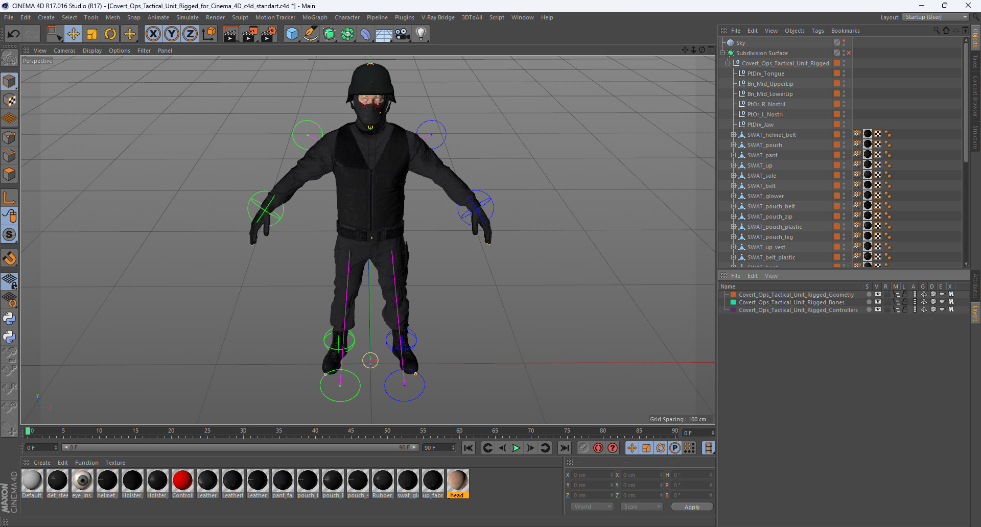 3D model Covert Ops Tactical Unit Rigged for Cinema 4D