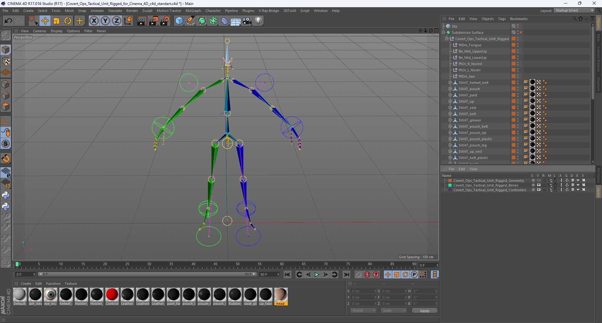 3D model Covert Ops Tactical Unit Rigged for Cinema 4D