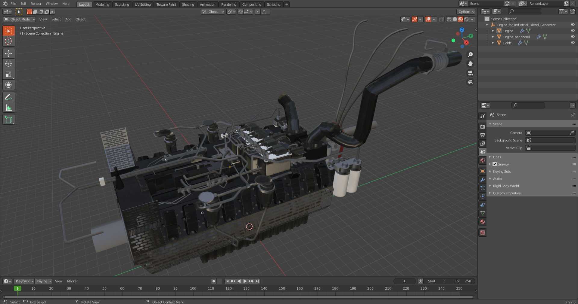 3D Engine for Industrial Diesel Generator model