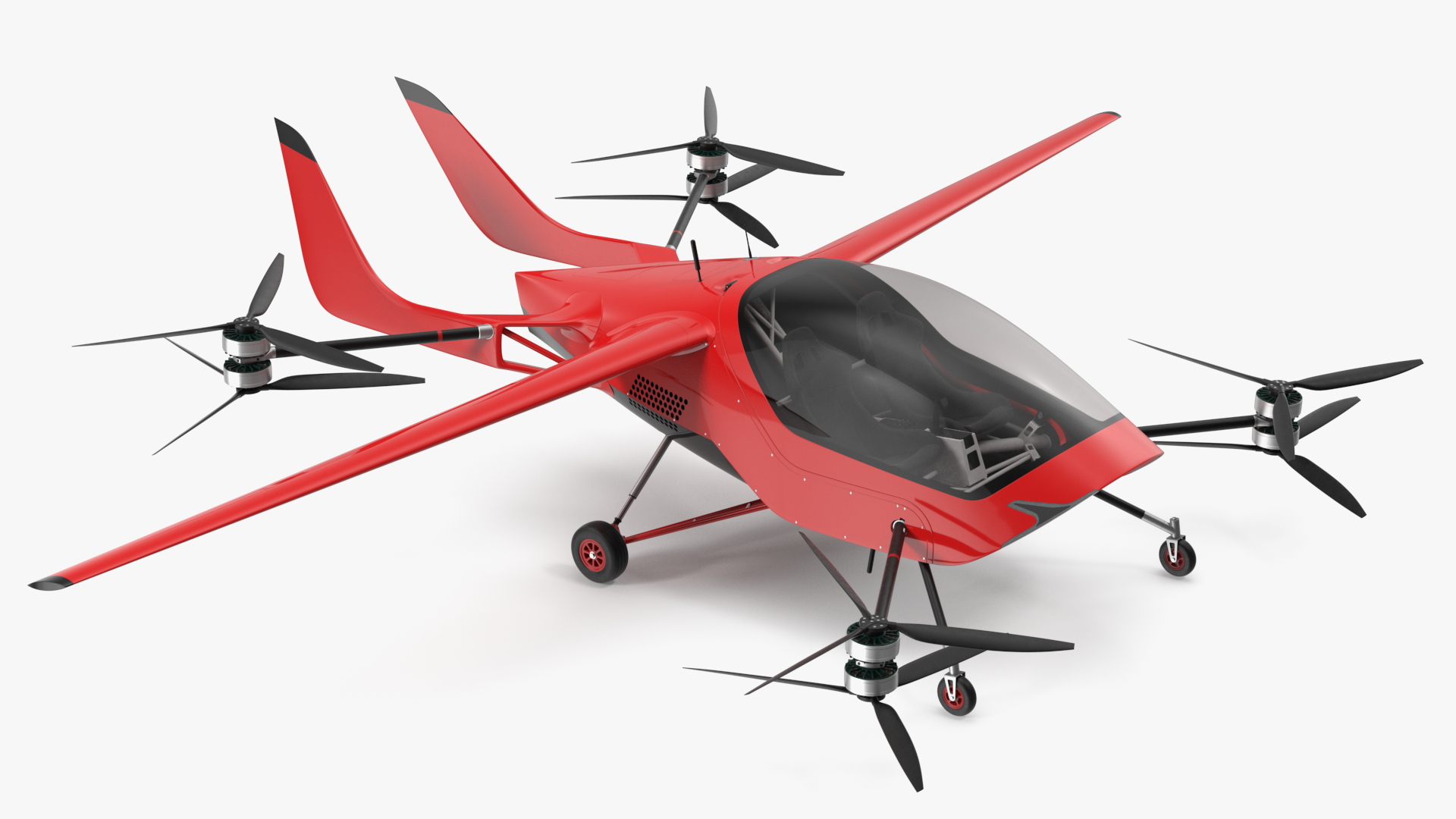 3D Personal Electric Aircraft Red Rigged for Cinema 4D