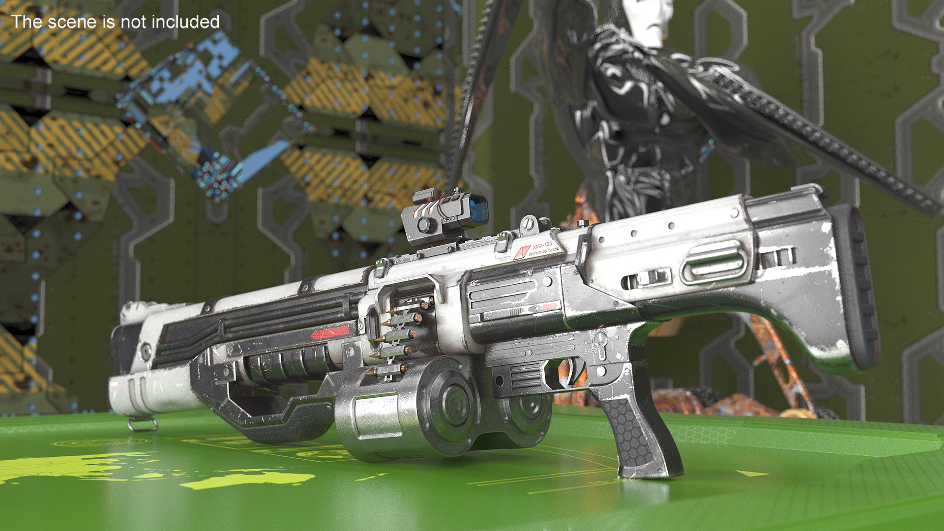 3D Used Sci Fi Machine Gun model