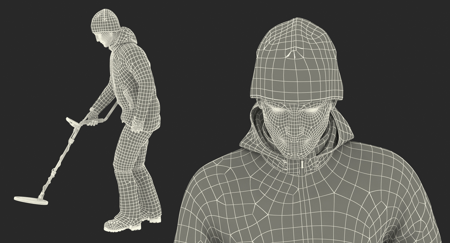 3D model Man with Metal Detector Rigged