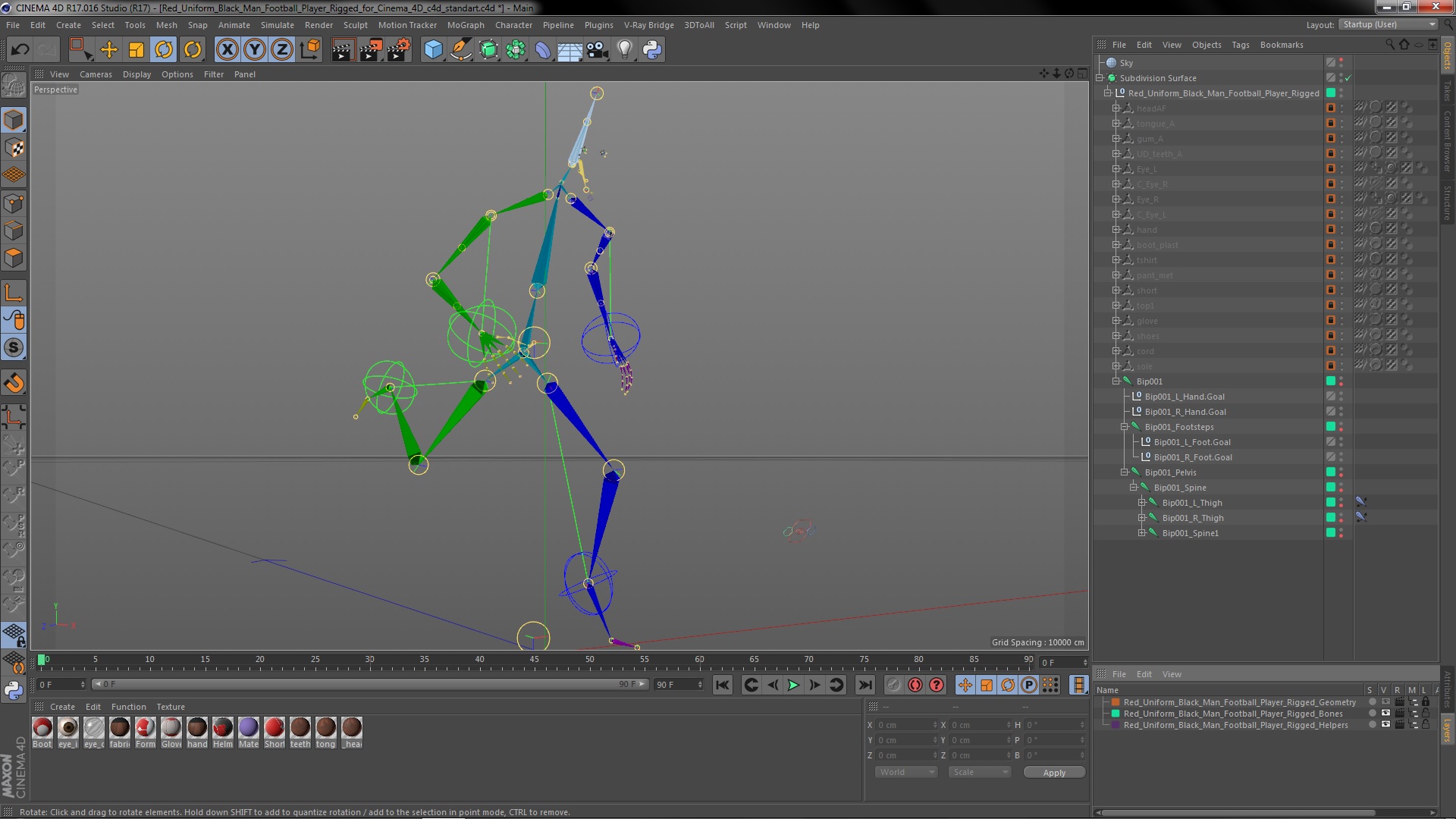 3D Red Uniform Black Man Football Player Rigged for Cinema 4D model