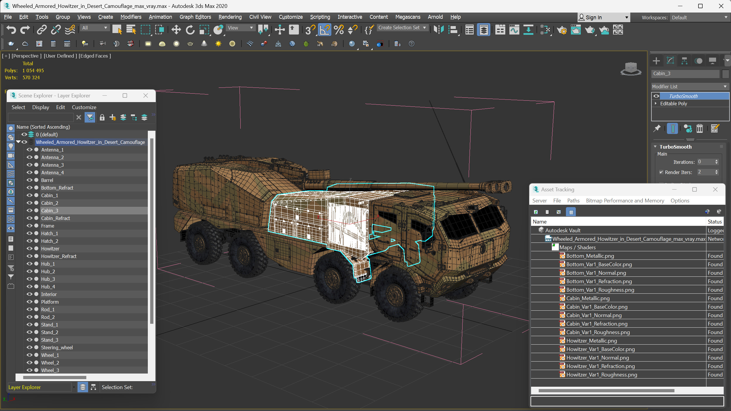 3D model Wheeled Armored Howitzer in Desert Camouflage