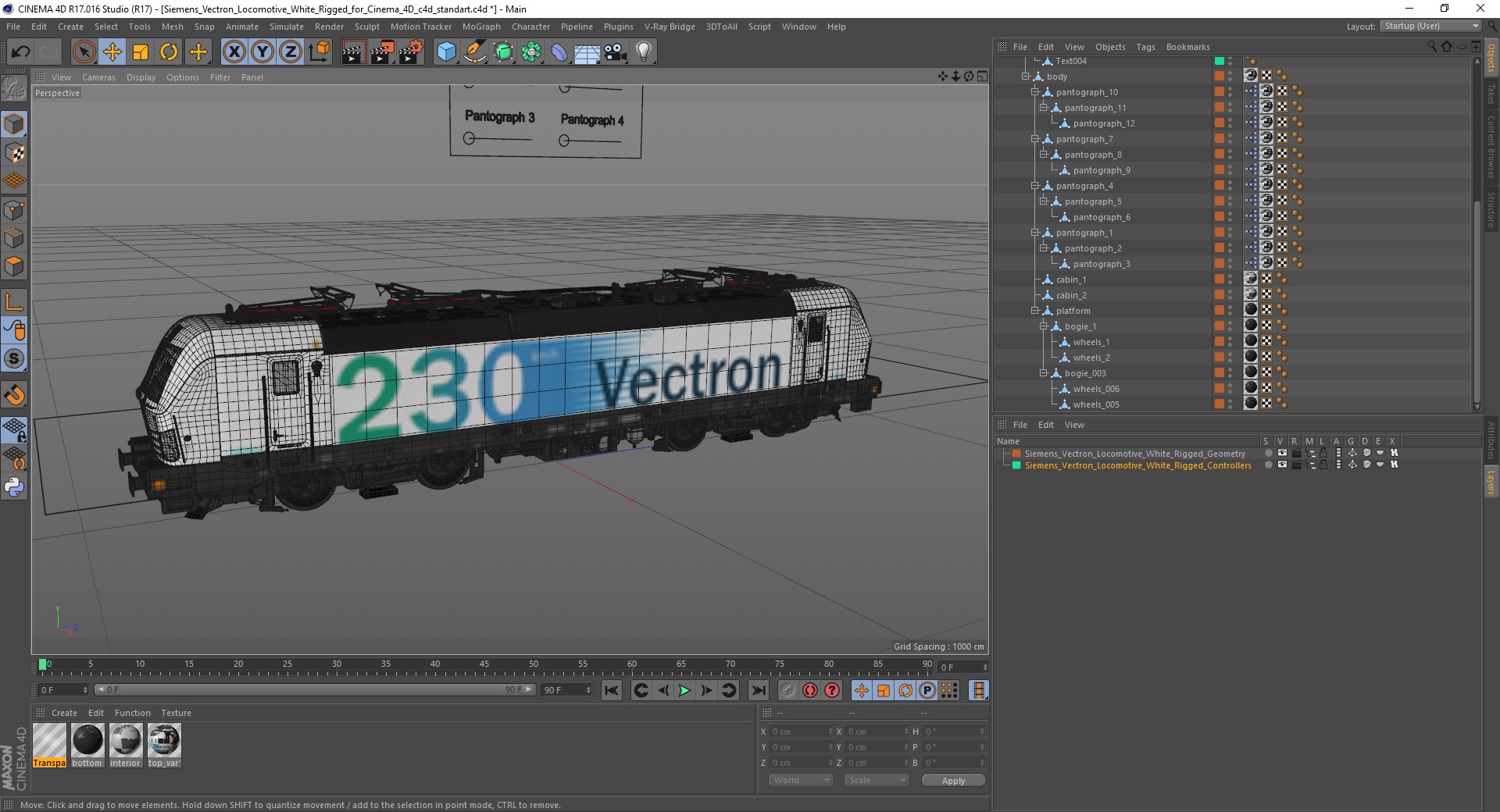 3D Siemens Vectron Locomotive White Rigged for Cinema 4D model