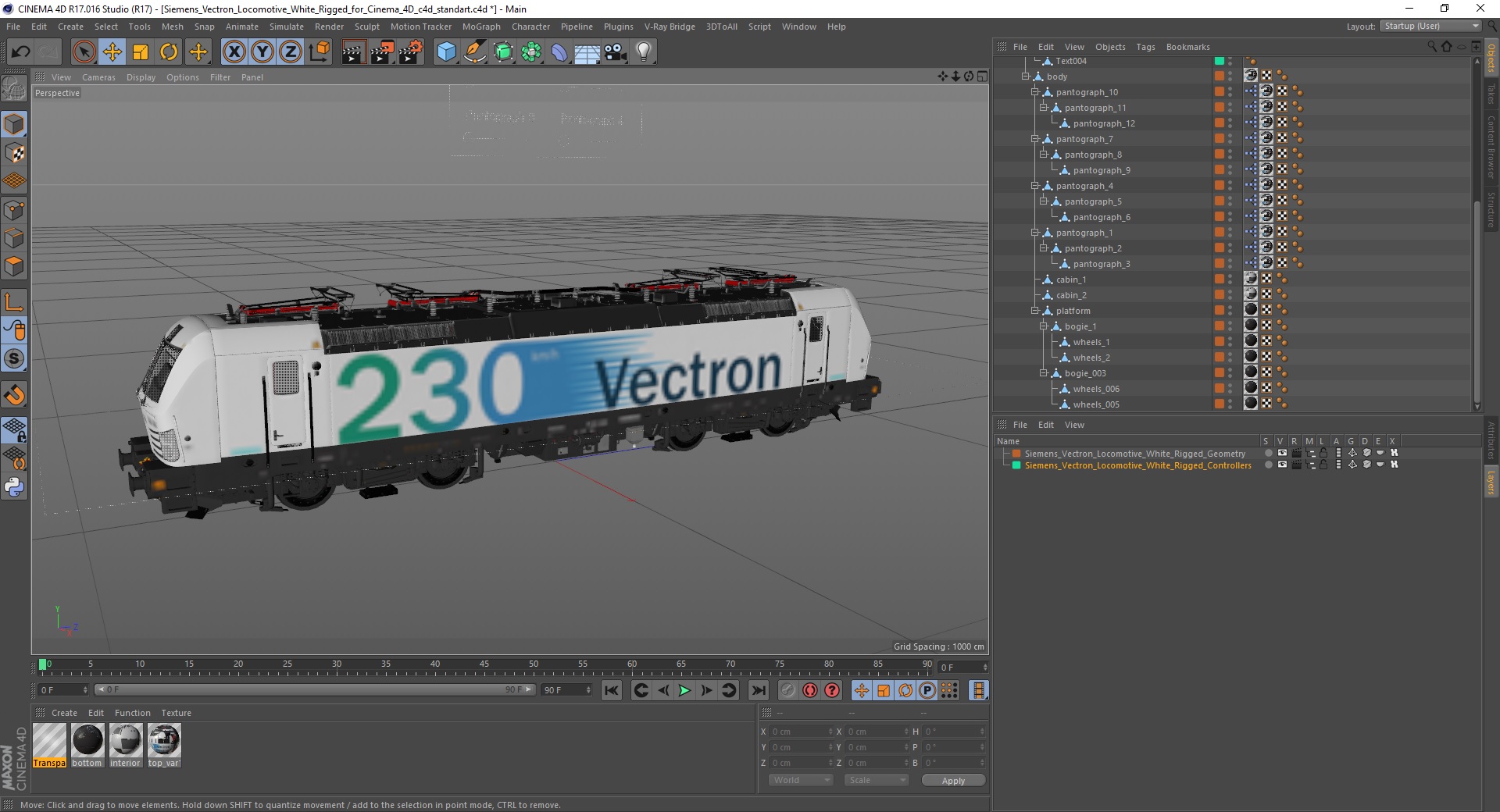 3D Siemens Vectron Locomotive White Rigged for Cinema 4D model