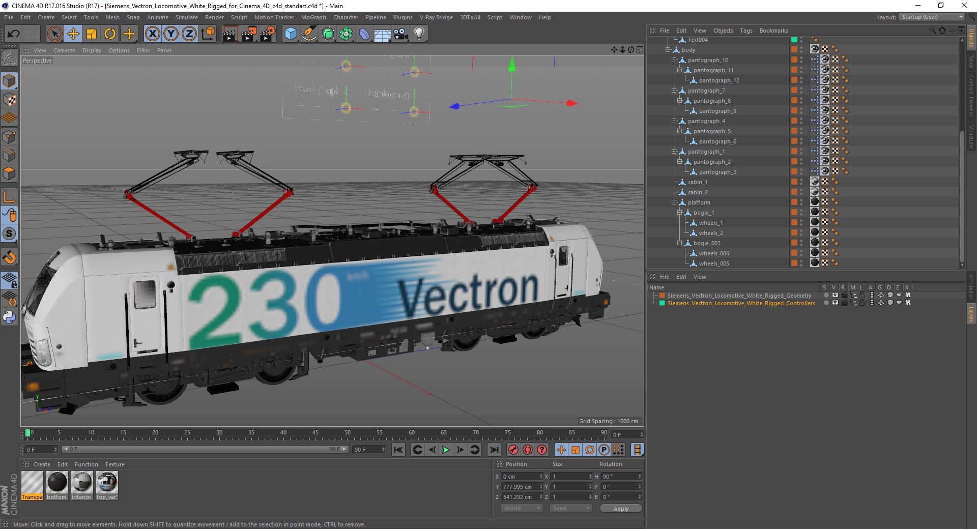 3D Siemens Vectron Locomotive White Rigged for Cinema 4D model