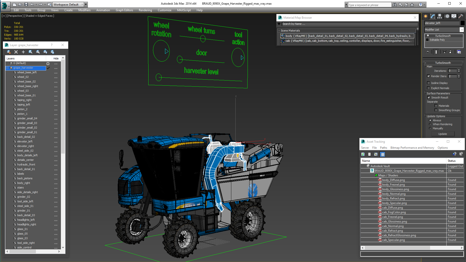 BRAUD 9090X Grape Harvester Rigged 3D model