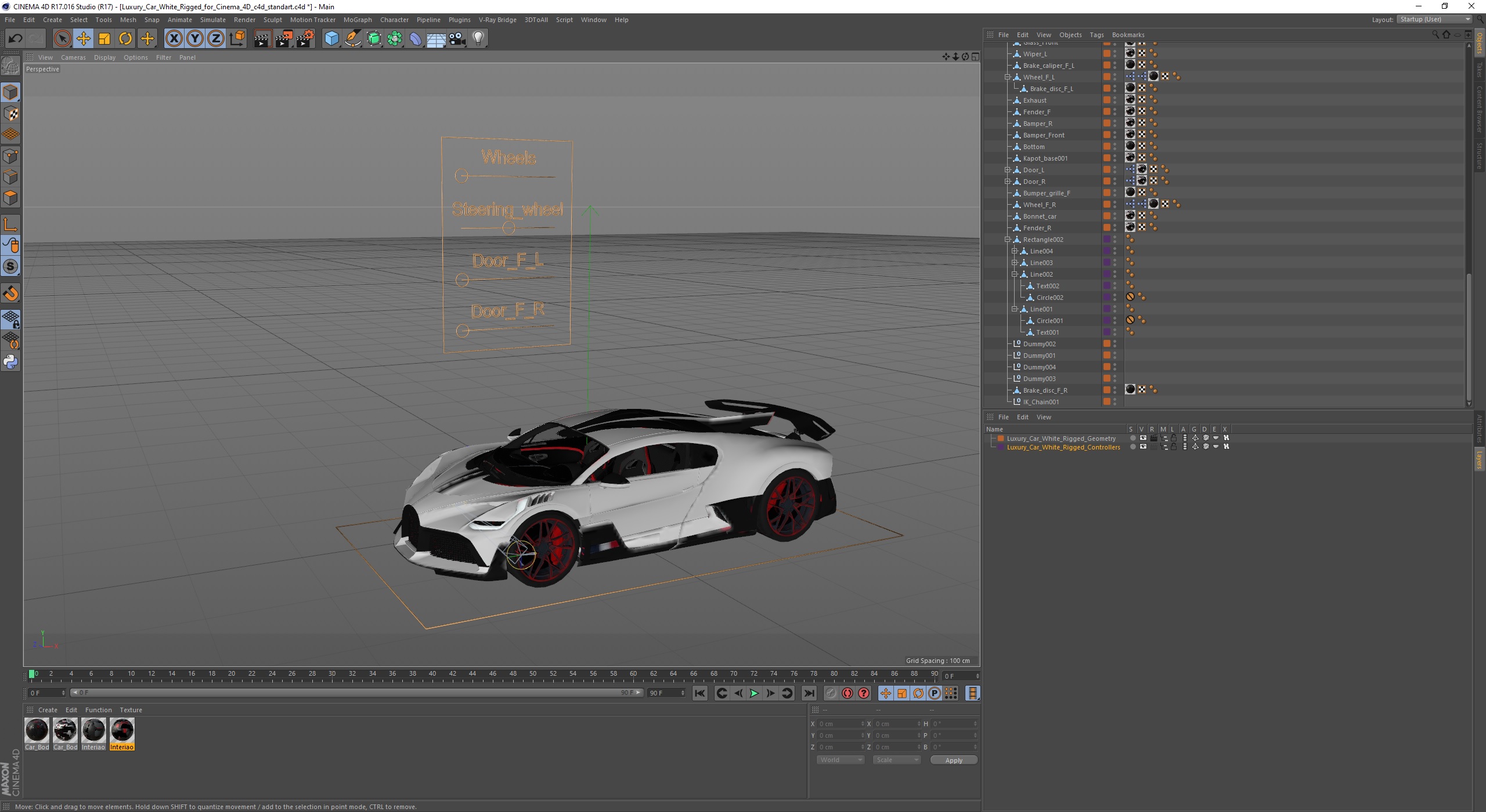 Luxury Car White Rigged for Cinema 4D 3D