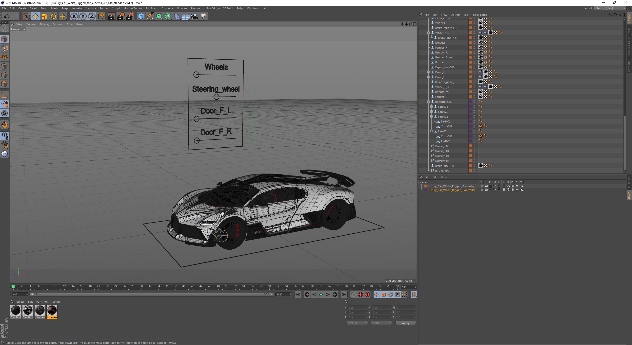 Luxury Car White Rigged for Cinema 4D 3D