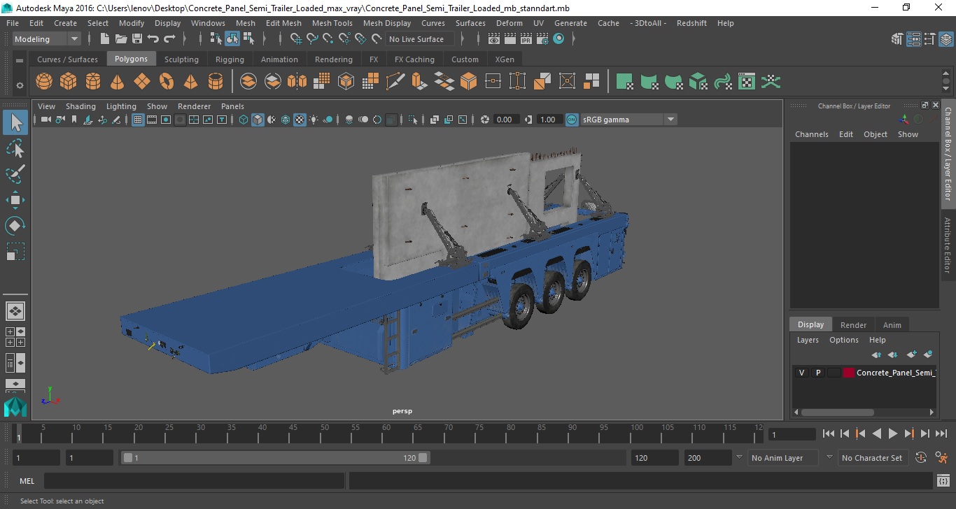 Concrete Panel Semi Trailer Loaded 3D model