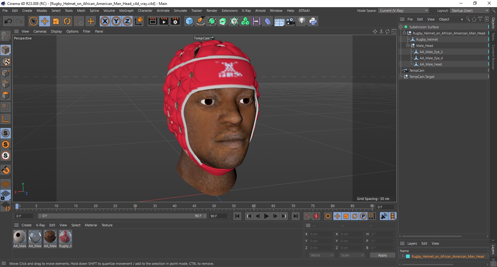 3D Rugby Helmet on African American Man Head