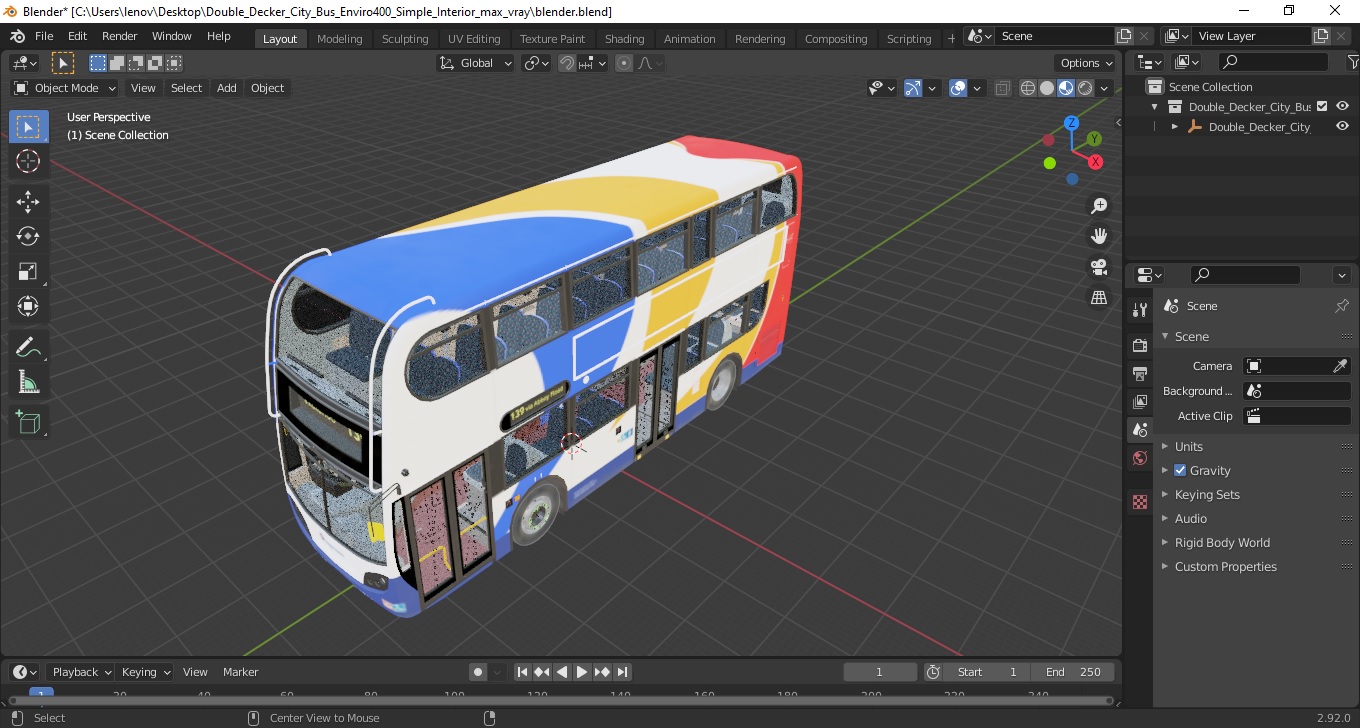 3D Double Decker City Bus Enviro400 Simple Interior model