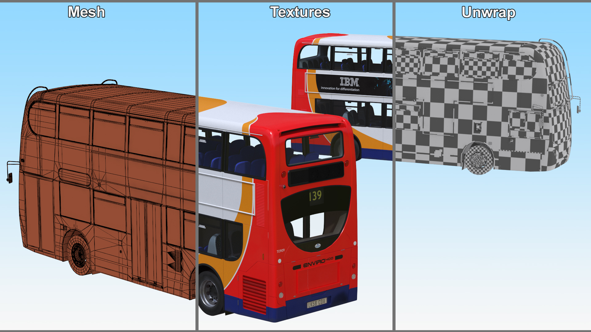 3D Double Decker City Bus Enviro400 Simple Interior model