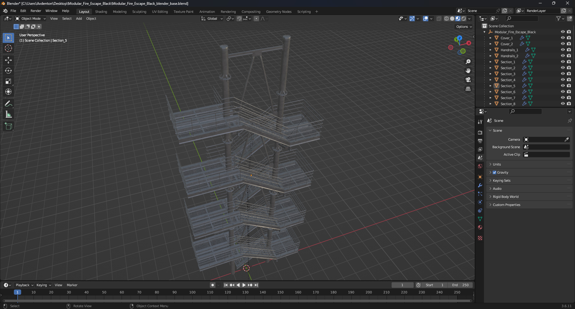 3D model Modular Fire Escape Black