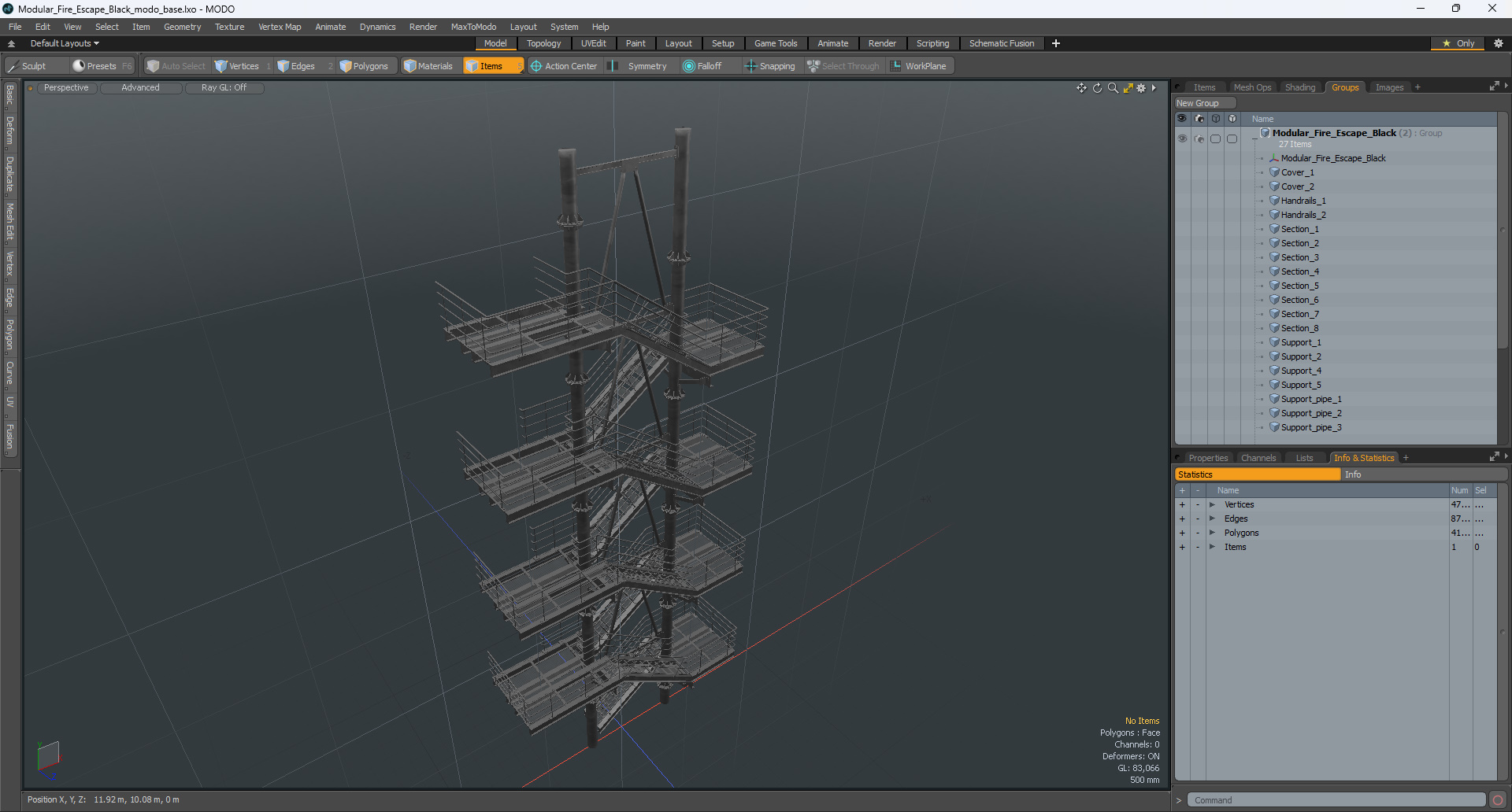 3D model Modular Fire Escape Black