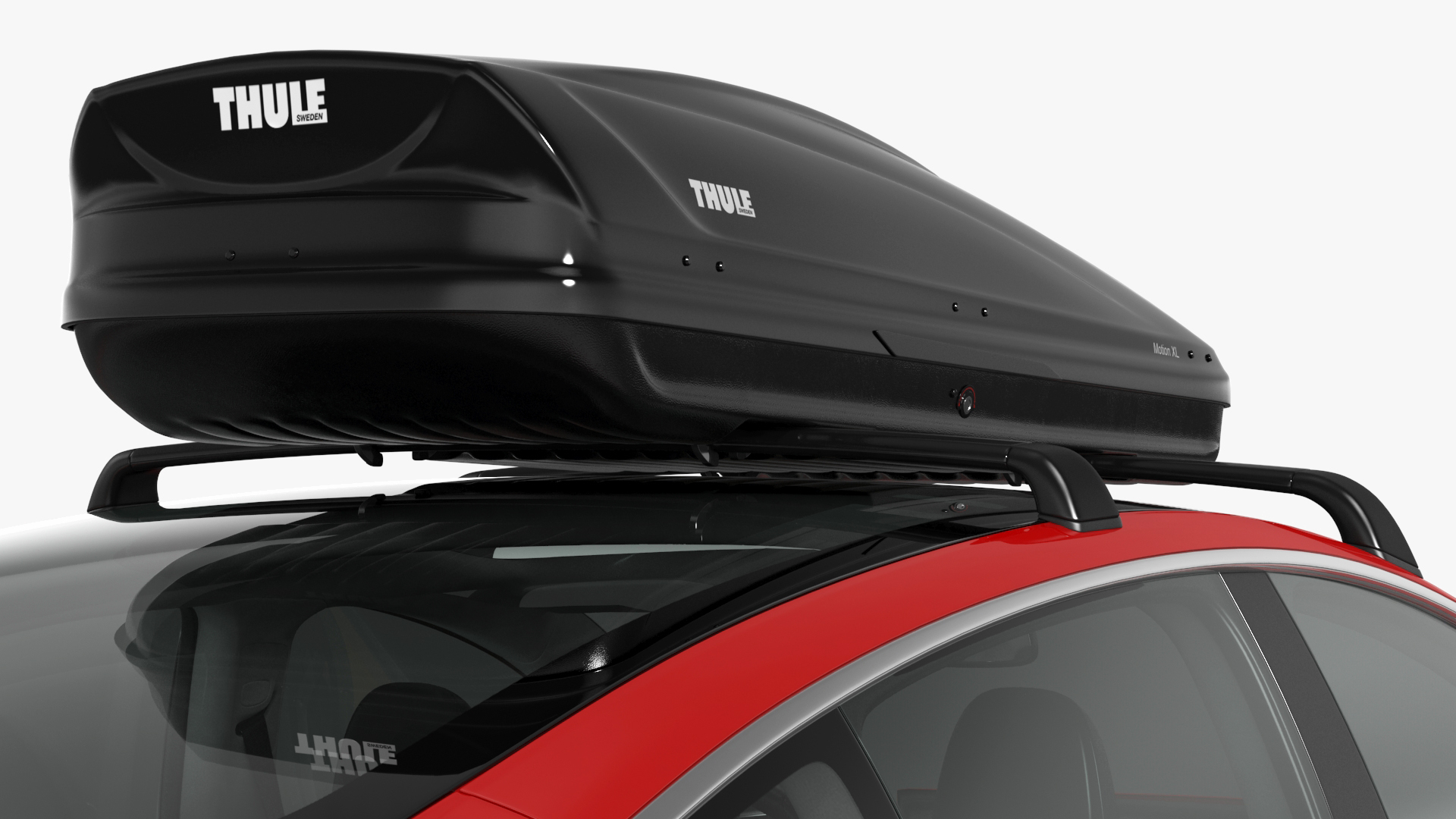 Tesla with Thule Car Roofbox on Roof Rack Rigged for Maya 3D