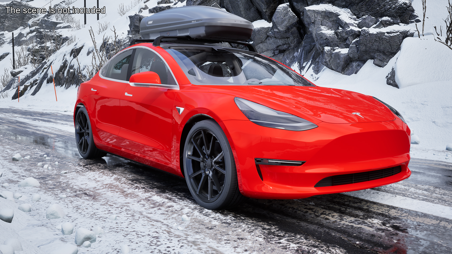 Tesla with Thule Car Roofbox on Roof Rack Rigged for Maya 3D