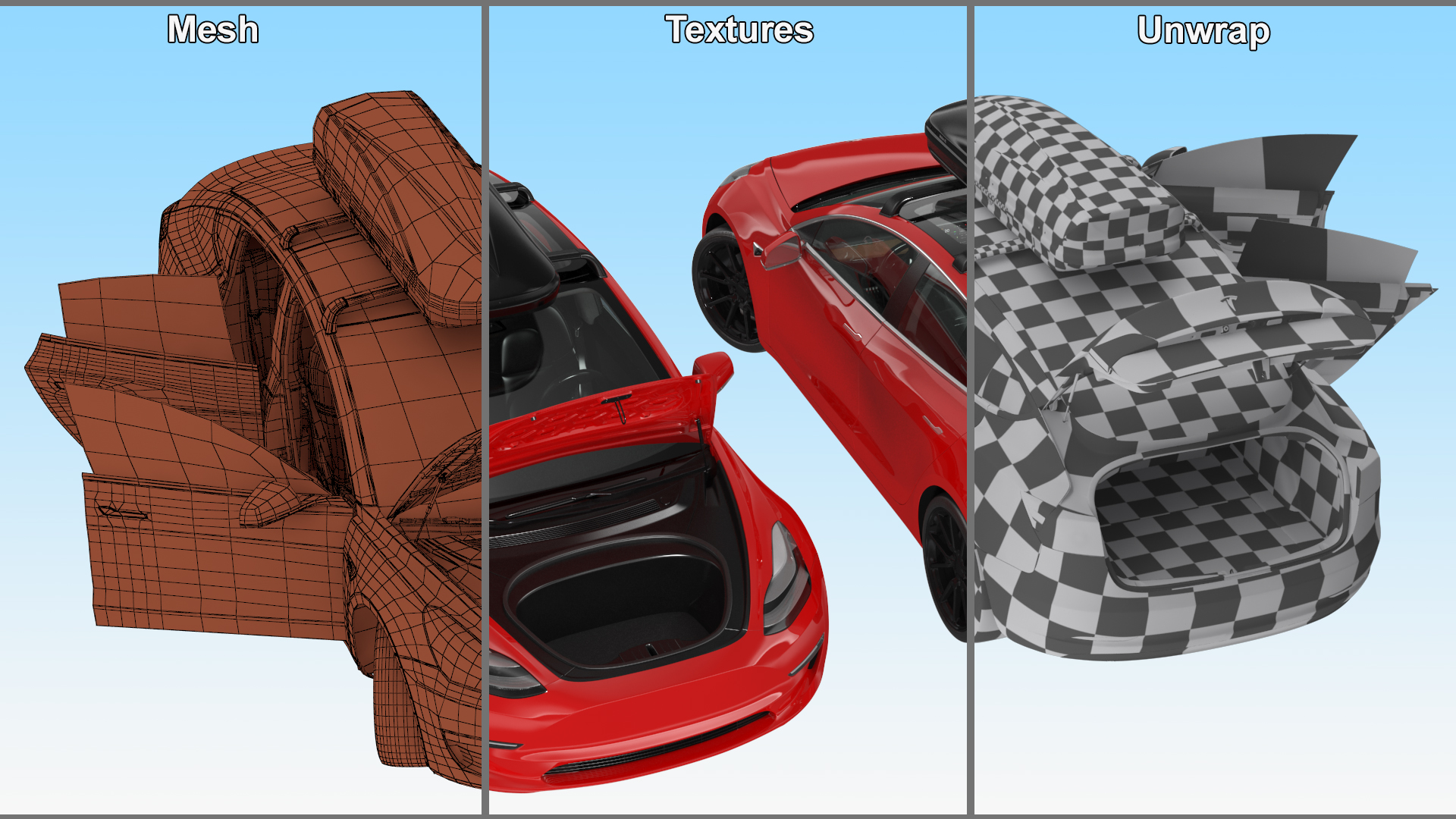 Tesla with Thule Car Roofbox on Roof Rack Rigged for Maya 3D