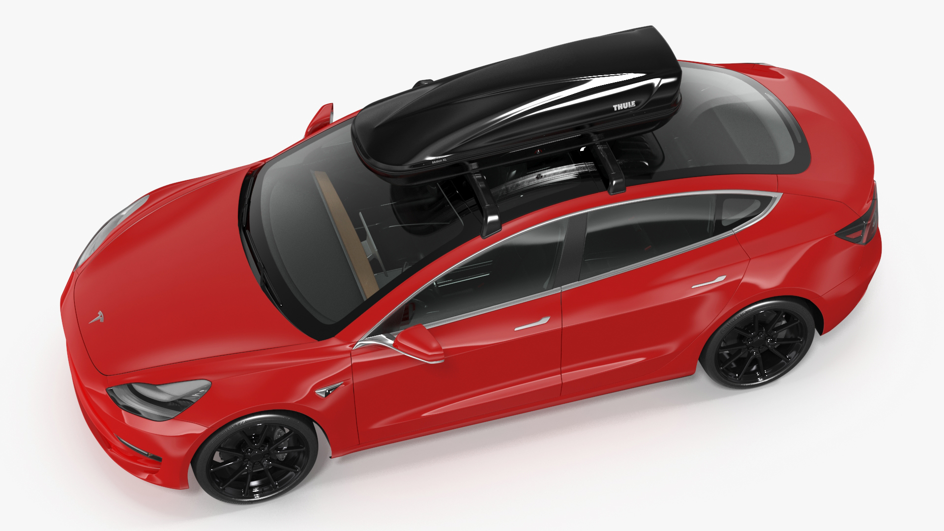 Tesla with Thule Car Roofbox on Roof Rack Rigged for Maya 3D