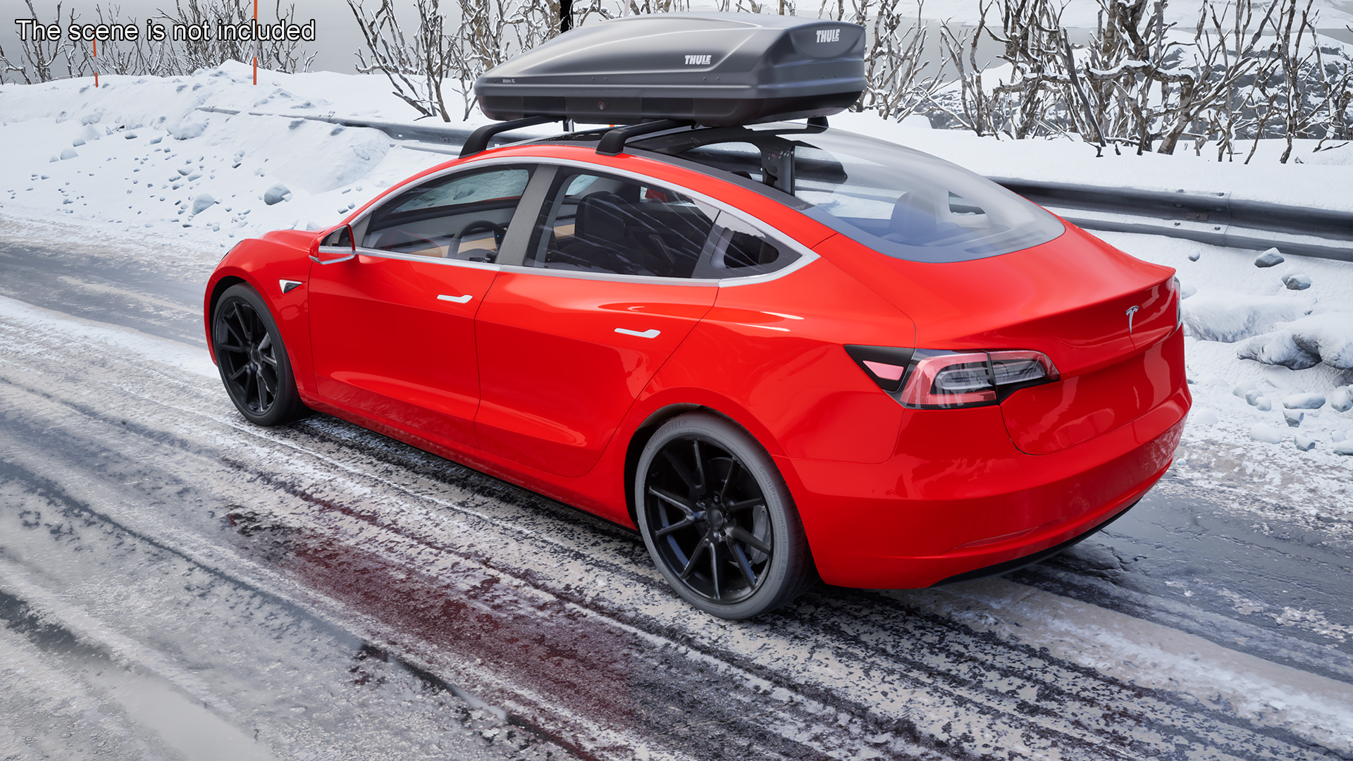Tesla with Thule Car Roofbox on Roof Rack Rigged for Maya 3D
