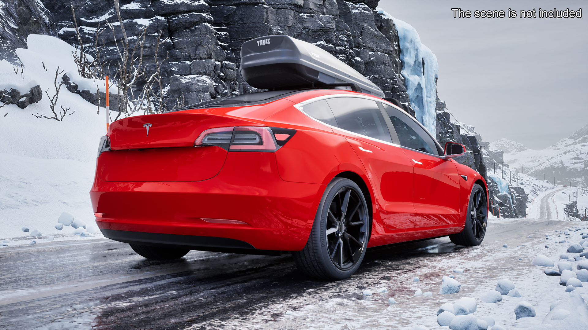 Tesla with Thule Car Roofbox on Roof Rack Rigged for Maya 3D