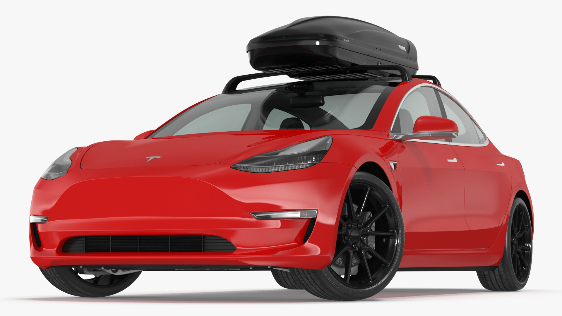 Tesla with Thule Car Roofbox on Roof Rack Rigged for Maya 3D