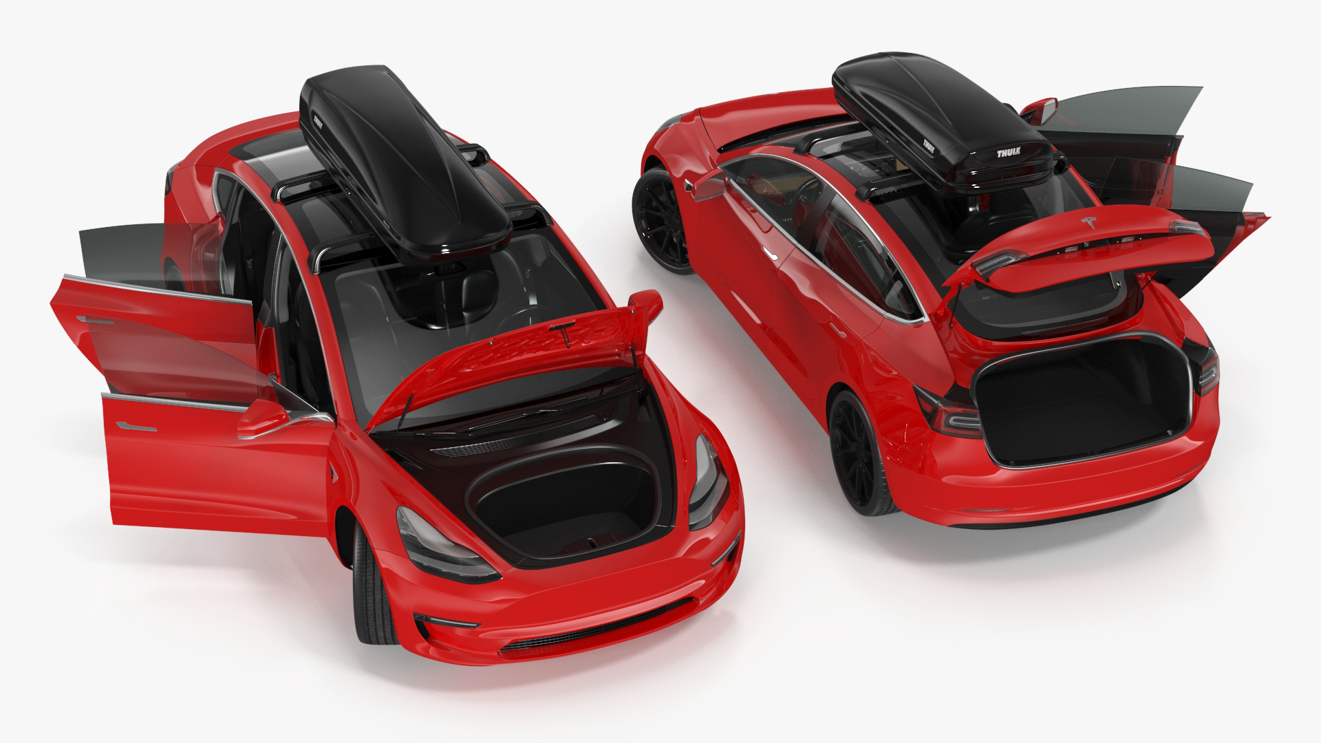 Tesla with Thule Car Roofbox on Roof Rack Rigged for Maya 3D