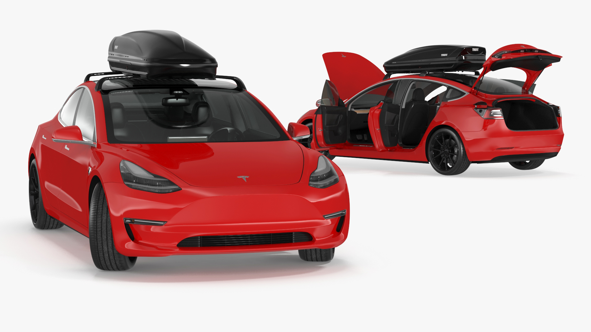 Tesla with Thule Car Roofbox on Roof Rack Rigged for Maya 3D