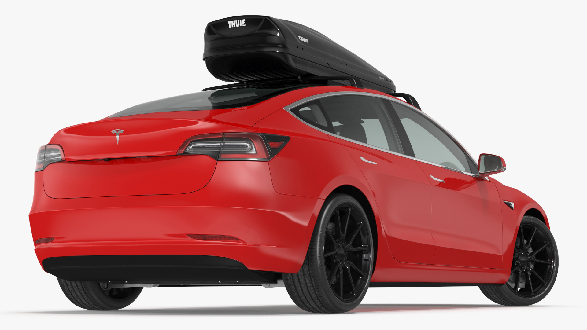 Tesla with Thule Car Roofbox on Roof Rack Rigged for Maya 3D