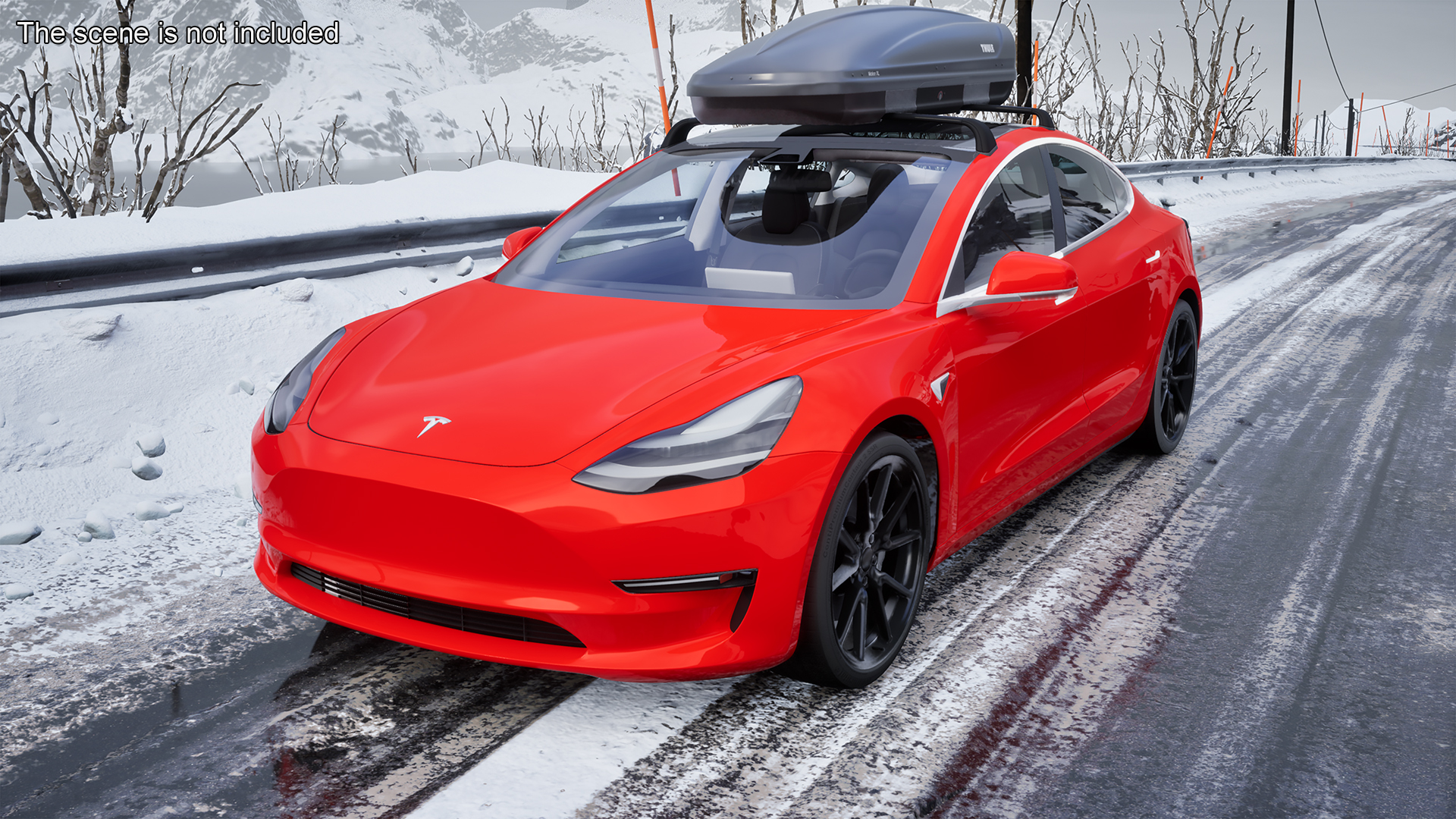 Tesla with Thule Car Roofbox on Roof Rack Rigged for Maya 3D