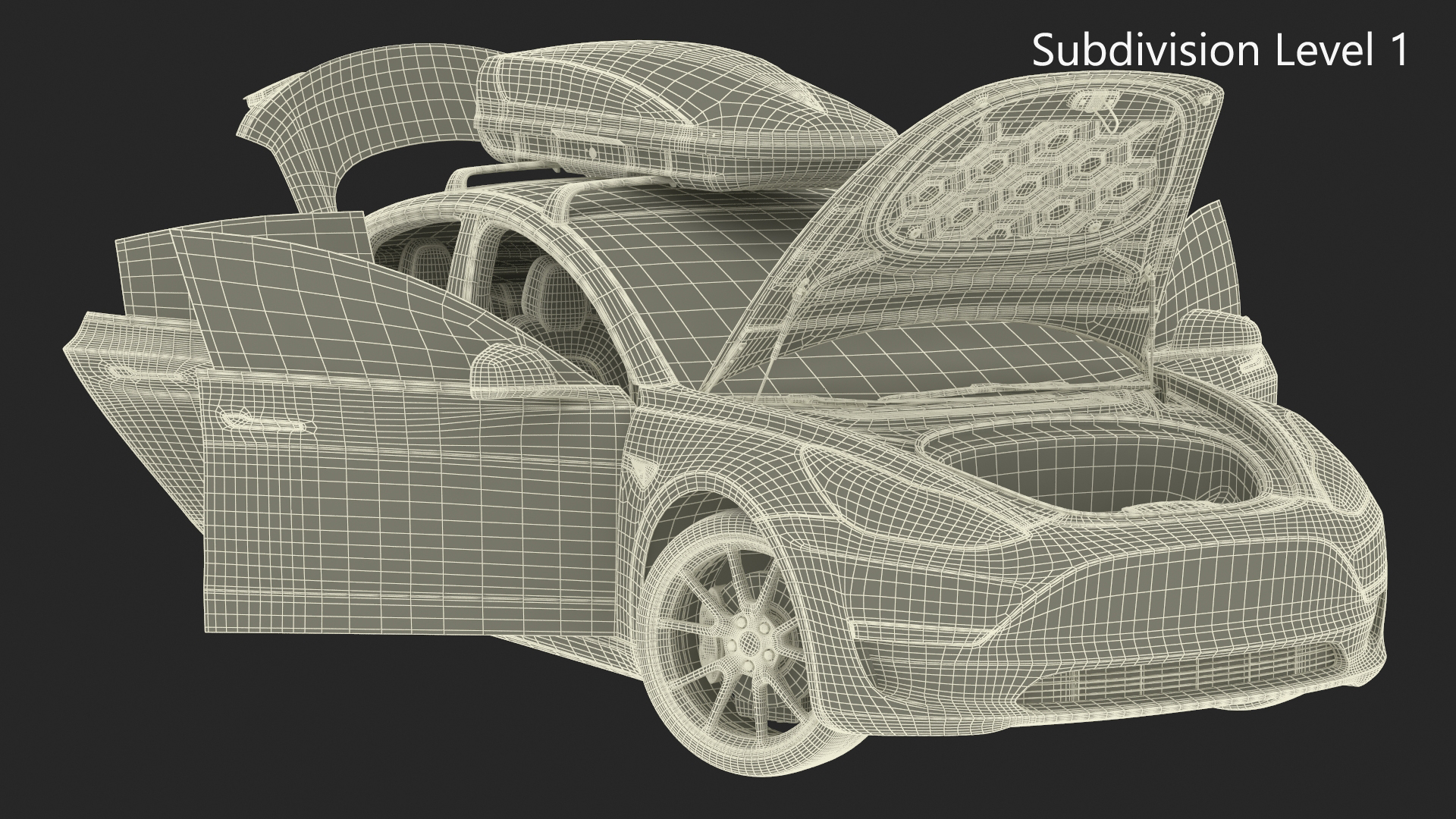 Tesla with Thule Car Roofbox on Roof Rack Rigged for Maya 3D