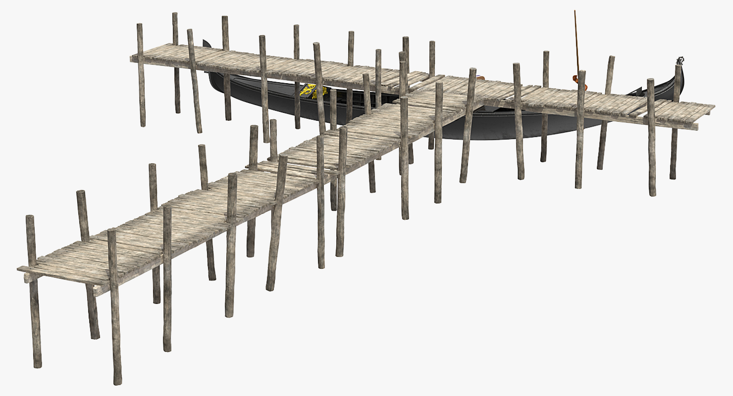 3D Wooden Old Pier with Gondola model