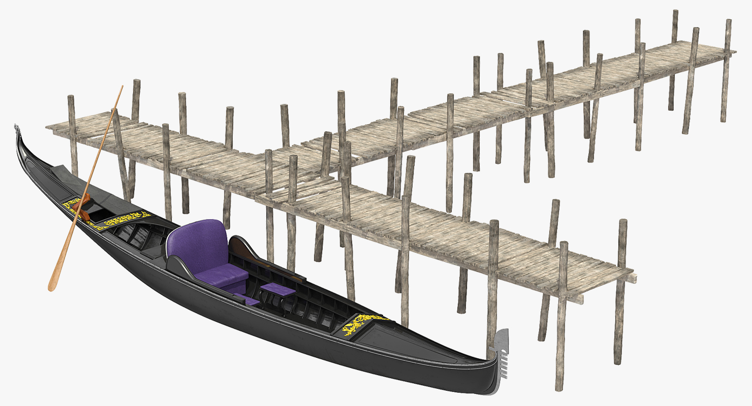 3D Wooden Old Pier with Gondola model
