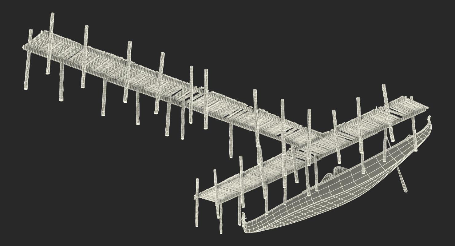 3D Wooden Old Pier with Gondola model
