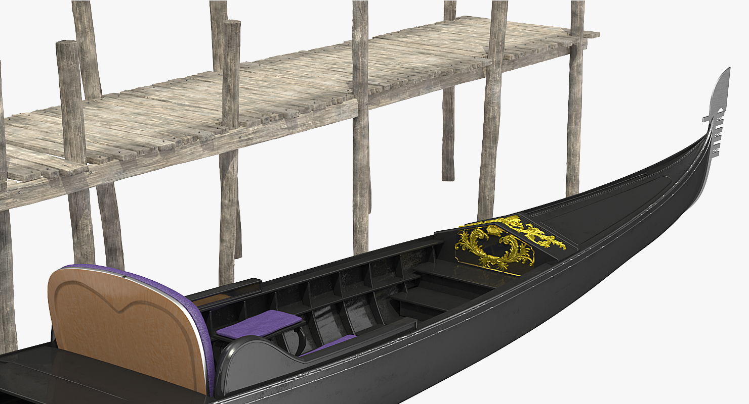 3D Wooden Old Pier with Gondola model
