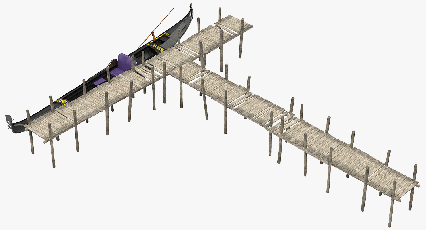 3D Wooden Old Pier with Gondola model