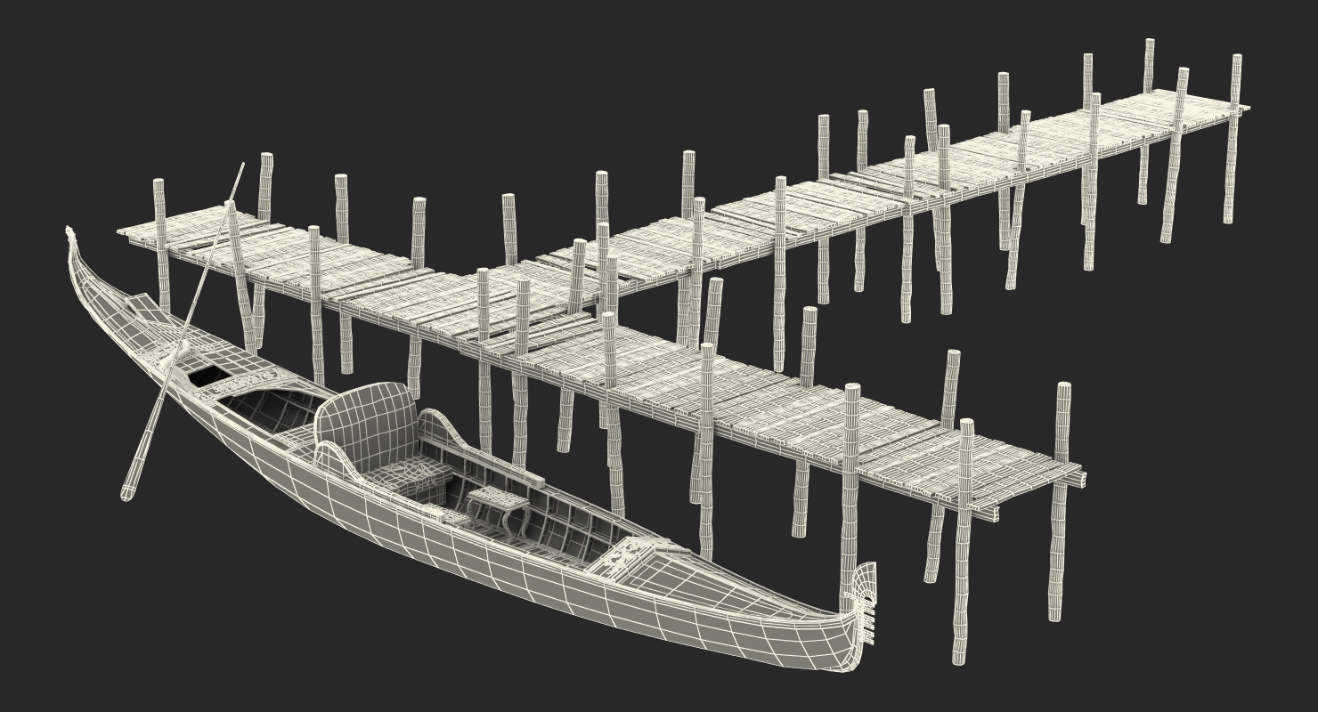 3D Wooden Old Pier with Gondola model