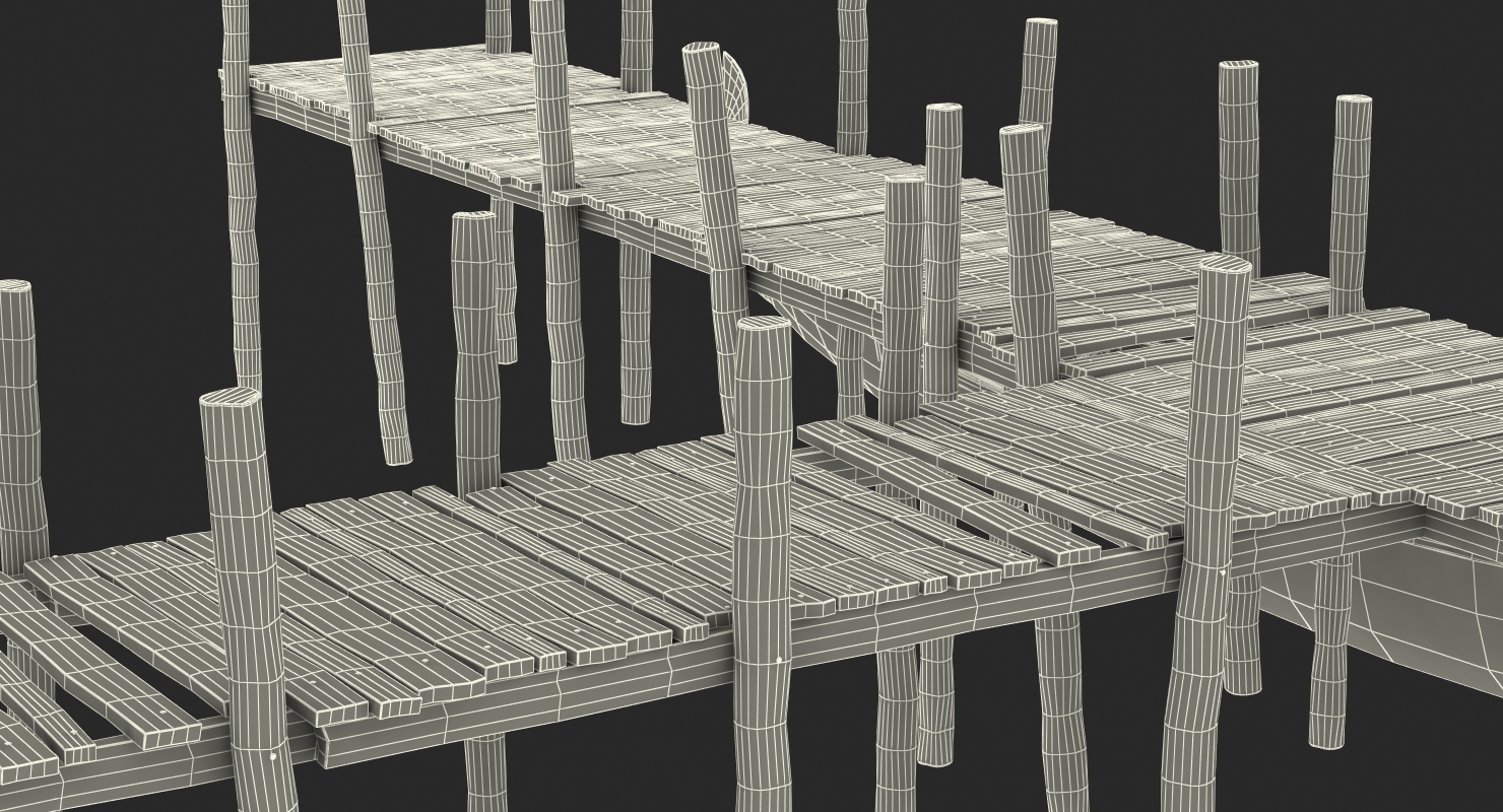 3D Wooden Old Pier with Gondola model