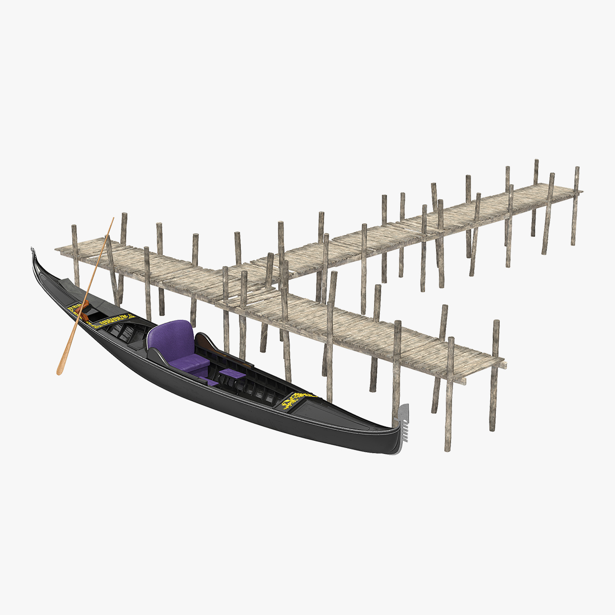 Wooden Old Pier with Gondola 3D Model